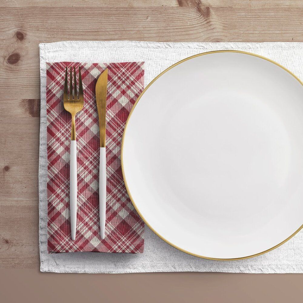 NWT Porter Anna- Crimson & Cream  Cotton Napkin 4-set, Tartan
